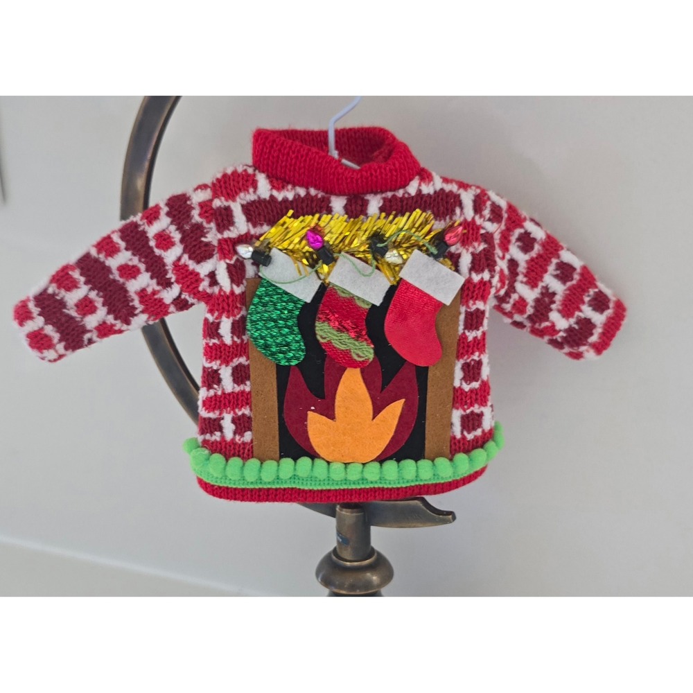 New Kurt Adler Miniature Red Knit Ugly Christmas Sweater Ornament Stockings